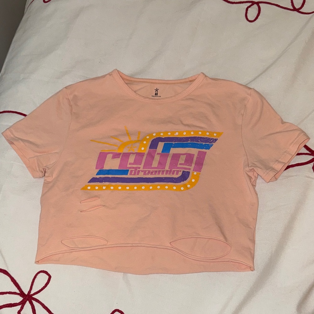 Rebel Athletic Crop Distressed T Shirt Size AS